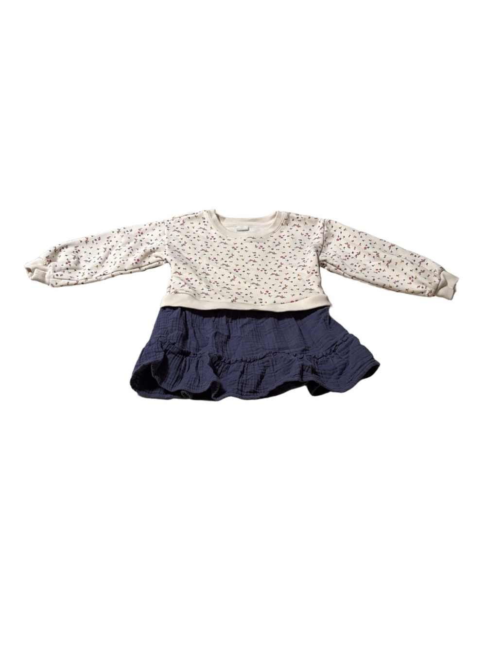 GAP Cream Floral Sweatshirt with Navy Blue Skirt Size 3T